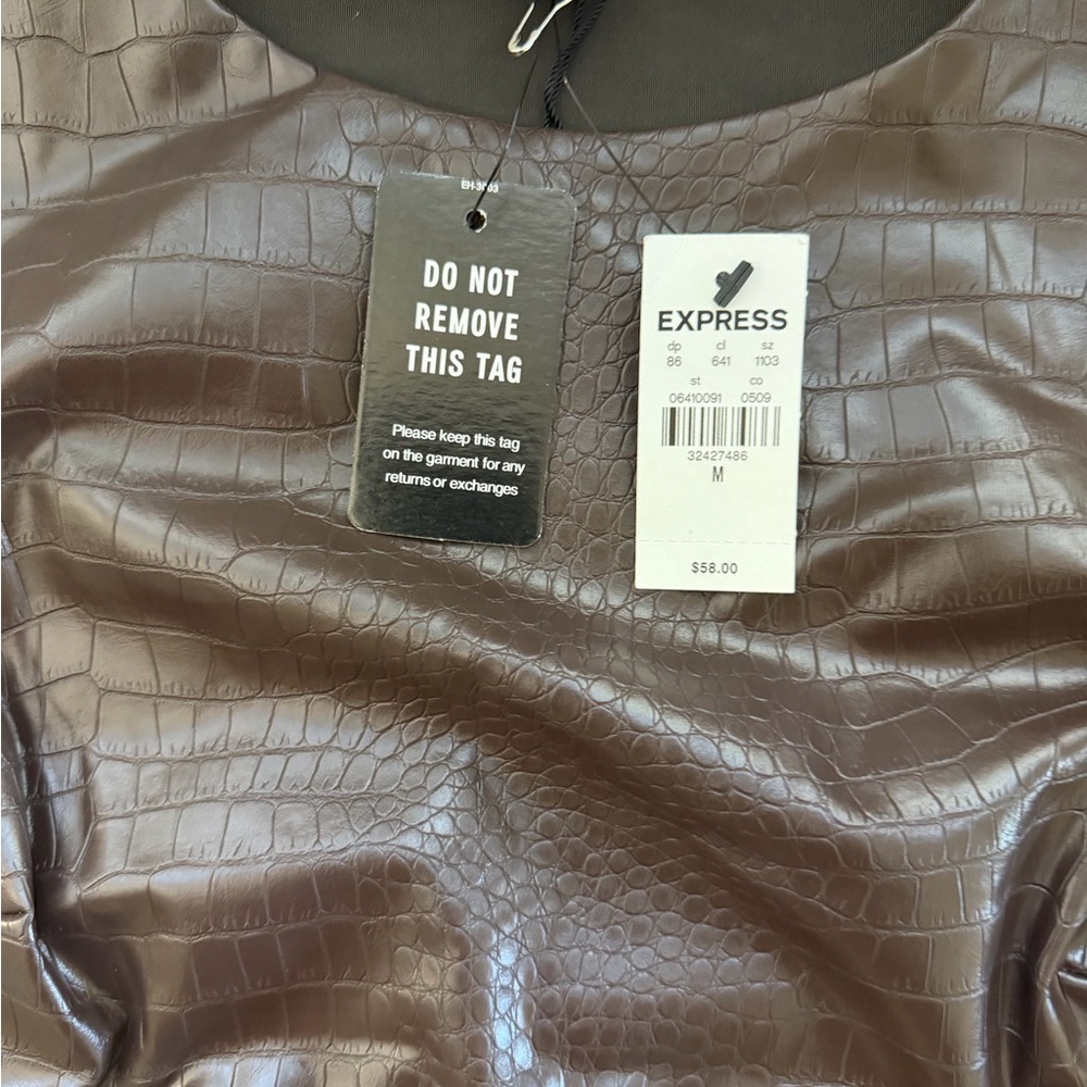 Express Brown Croc-Embossed Top